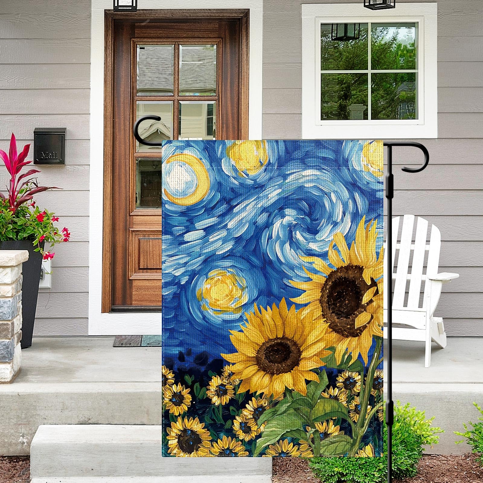 BLKWHT Gartenflagge „Sommerkatze Mit Sonnenblume“ – Doppelseitig, Jute, 30,5 X 45,7 Cm, Für Draußen