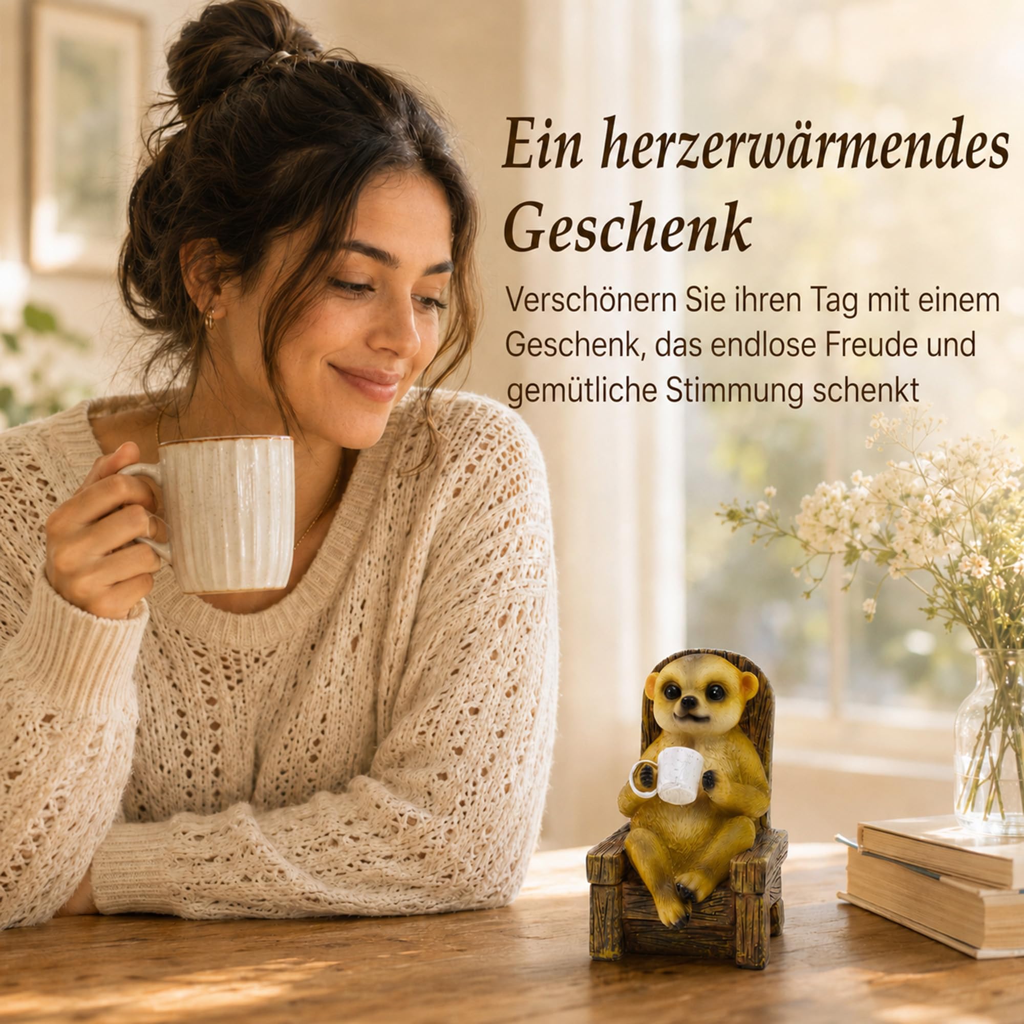 Yeomoo Figuras de jardín de suricatos con lámparas solares para exteriores – Divertidos suricatos bebiendo café en la mecedora regalos para mujeres, mamá, cumpleaños, decoración impermeable para