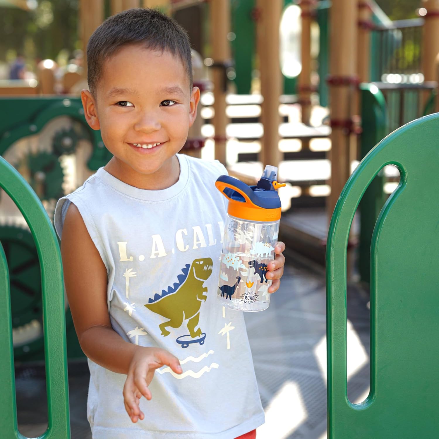 Zak Designs Atlantic Kids Water Bottle For School or Travel, 16oz Durable Plastic Water Bottle With Straw, Handle, and Leak-Proof, Pop-Up Spout Cover, 2-Pack (Zaksaurus and Safari) - Image 8