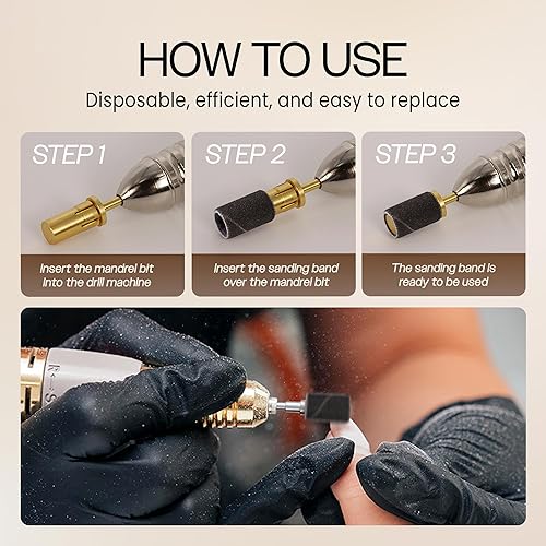 Miniatura 10 de Pana - 100 unidades de bandas para limar las uñas, con mandril color plata u oro