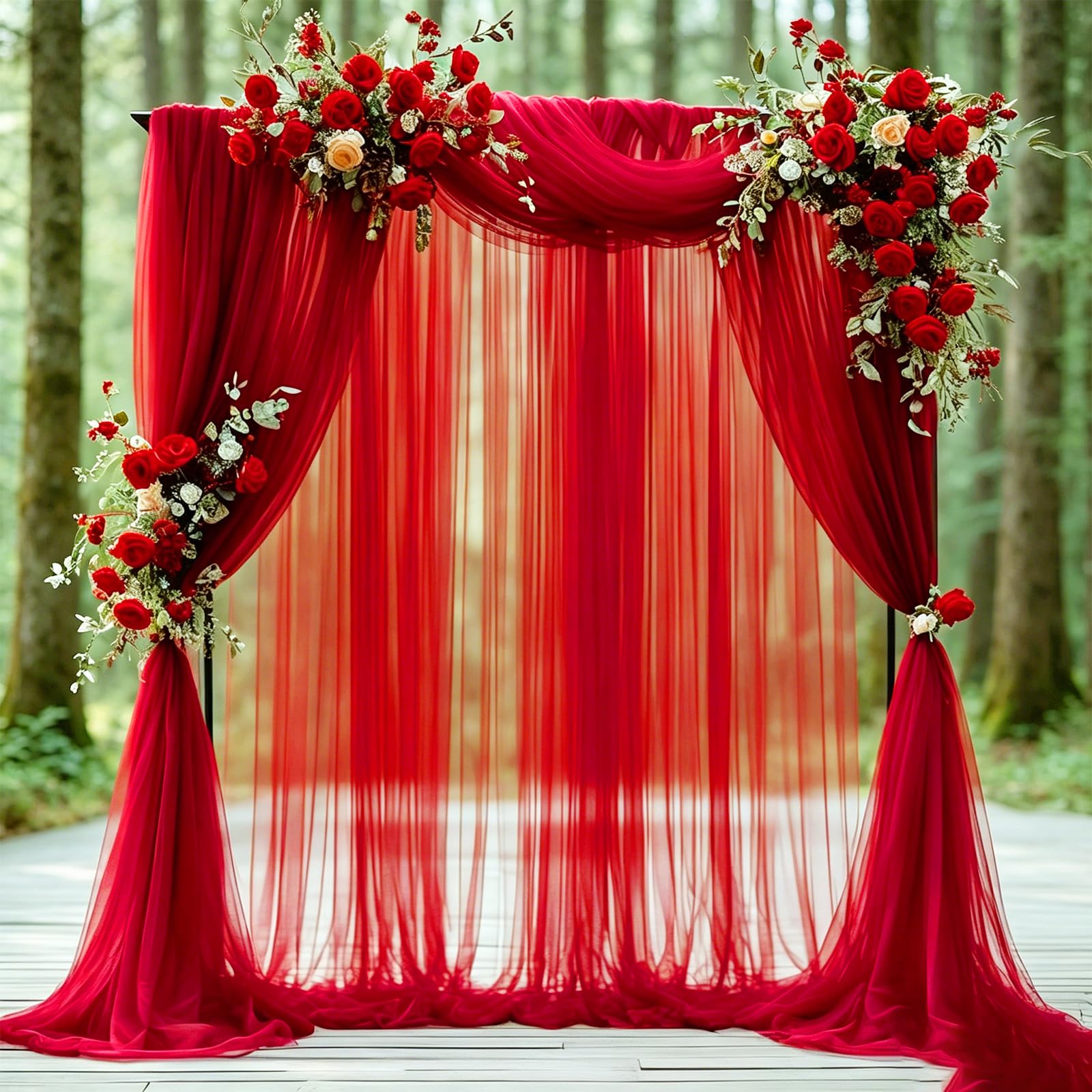 Rideaux de mariage rouge foncé 1,6x10m en organza élégant pour cérémonie