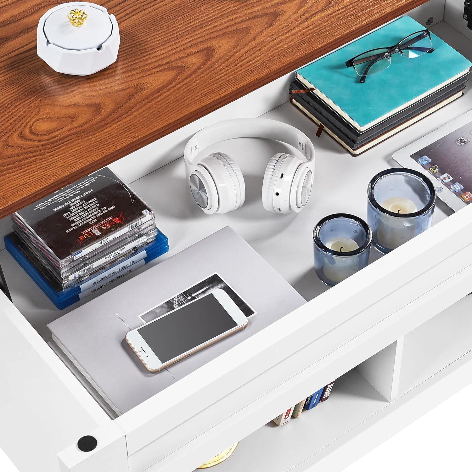 Yaheetech Coffee Table, 41in Lift Top Coffee Table, Pop Up Coffee Table with Hidden Storage Compartment & Lower Shelf for Living Room Reception Room, White/Oak : Home & Kitchen