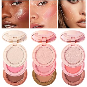 Highlight Makeup Smooth Face Cheek Tint Eyeshadow Powder Makeup Face Makeup 3in1 Makeup Set (01, One Size)