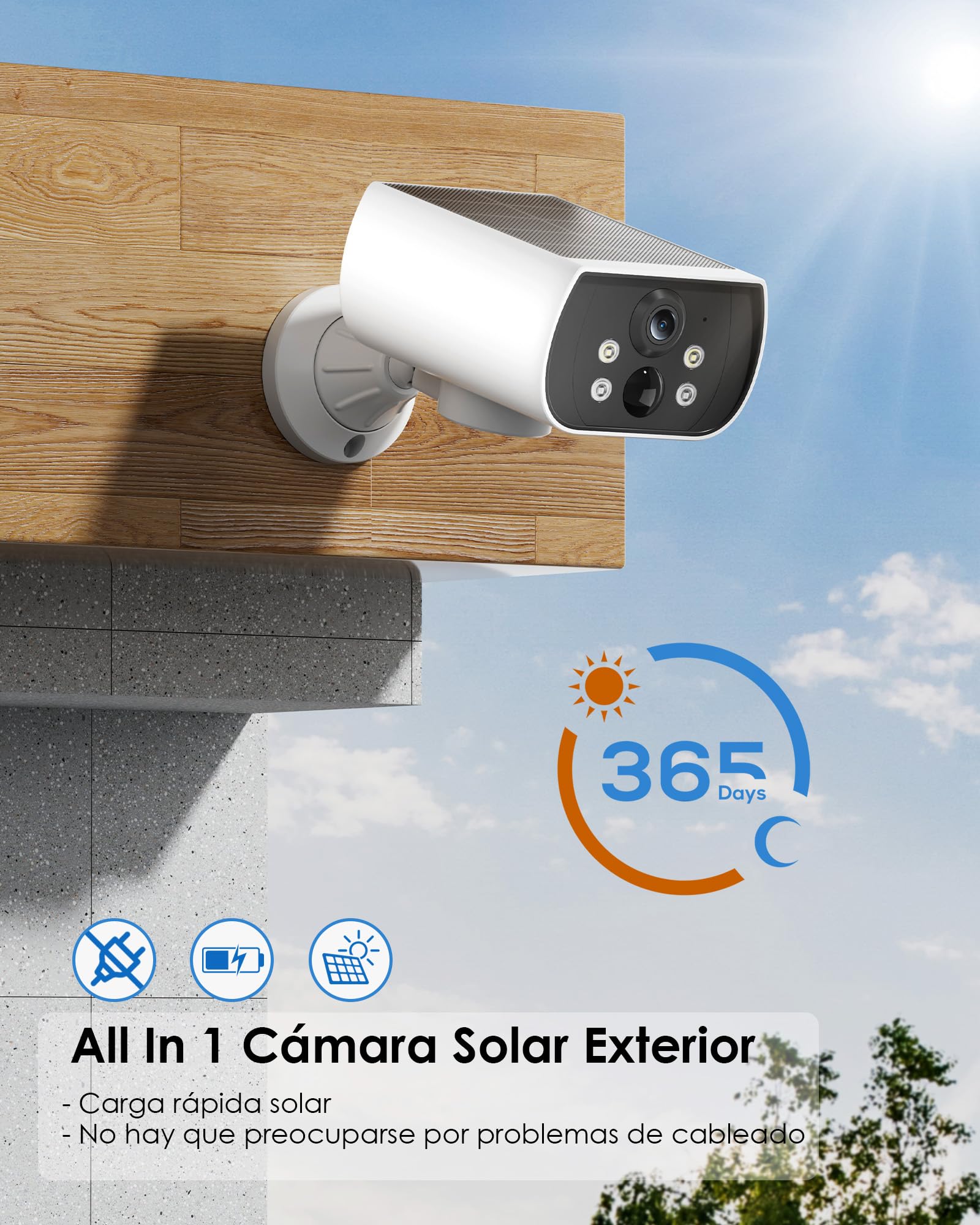 CZEview 3K 5MP Cámara Vigilancia WiFi Exterior Solar con Batería | Magnética sin Taladrar, Visión Nocturna Color, 300° Giro, Detección de Personas con Alarma, Audio Bidireccional, IP65