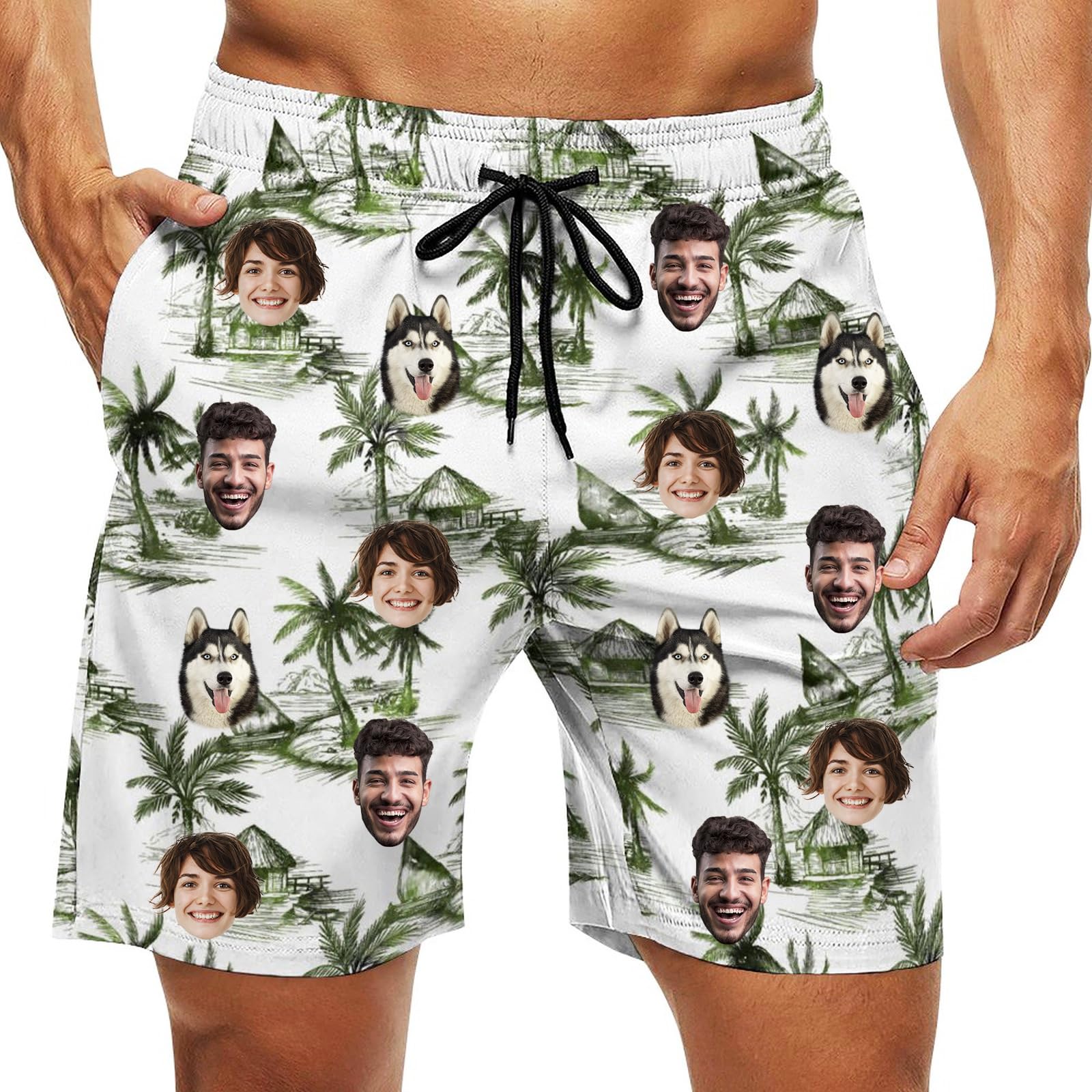 Custom Swim Trunks Men Personalized Funny Swim Beach Shorts with Faces on Them Custom Birthday Gifts for Men