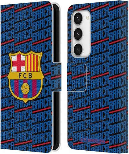 Head Case Designs Funda de piel con licencia oficial del FC Barcelona Barca Crest Patterns, tipo cartera, compatible con Samsung Galaxy S23 5G