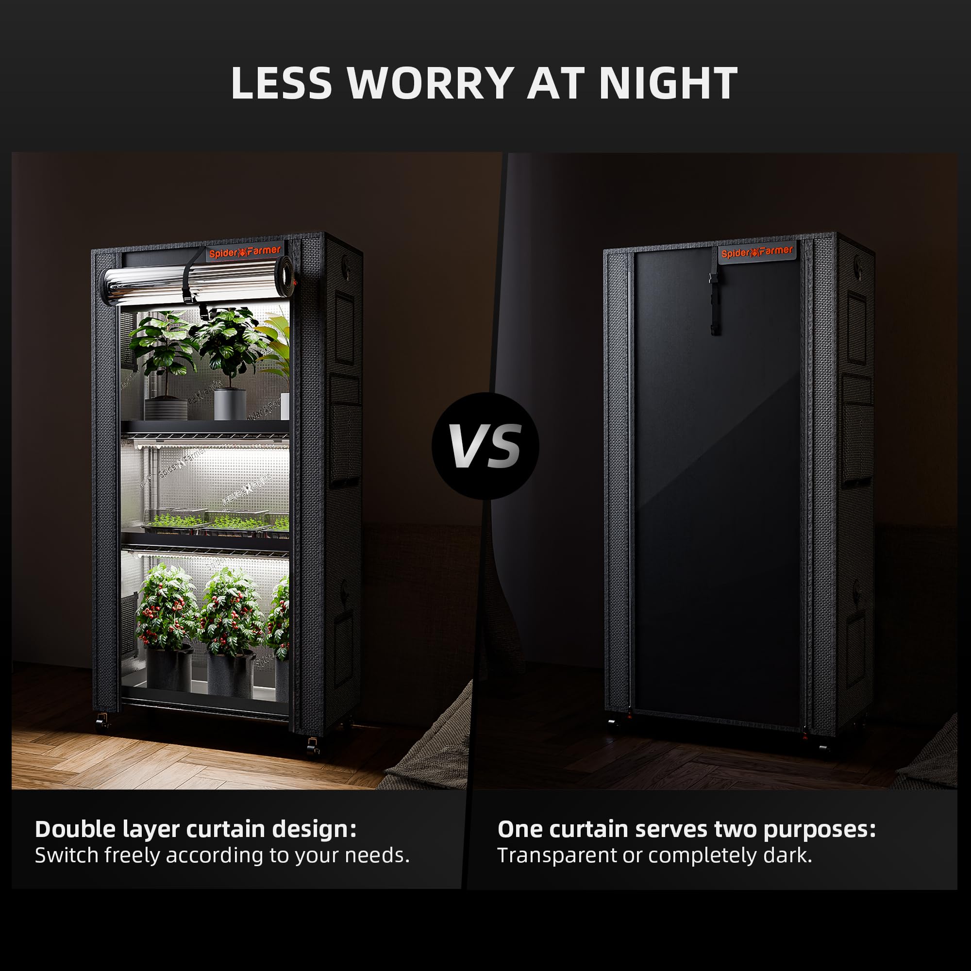 Spider Farmer 4-poziomowy stojak na rośliny z kółkami, do szklarni wewnętrznej, 6 szt., T8, pełne spektrum LED, oświetlenie i namiot, do rozruchu nasion 70 x 35 x 150 cm