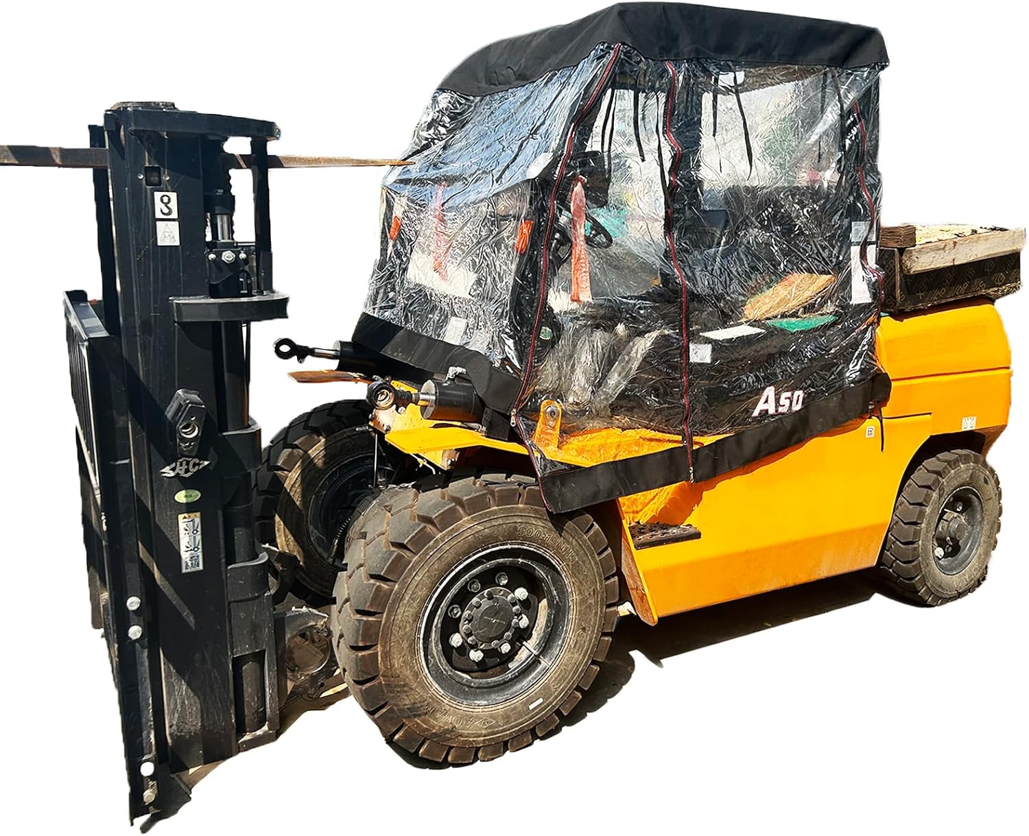 Universal Fit Clear Forklift Cab Enclosure Cover, 60"/Top 48"L x 53"W x 52"H with Capacity Up to 8000 lb, Windshield & Rain Canopy Cover, Heavy Duty, Waterproof Vinyl for UV Protection