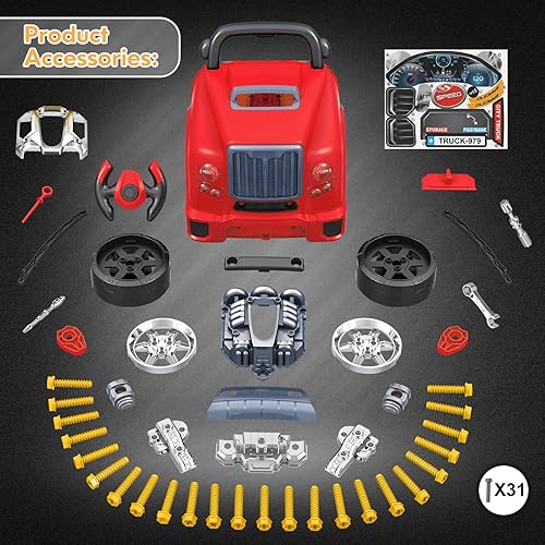 Miniatura 3 de You And I Hooray Juego de mecánico para niños, herramienta de motor de juguete, estación de camión, juego con luces y sonidos desmontables, camión,