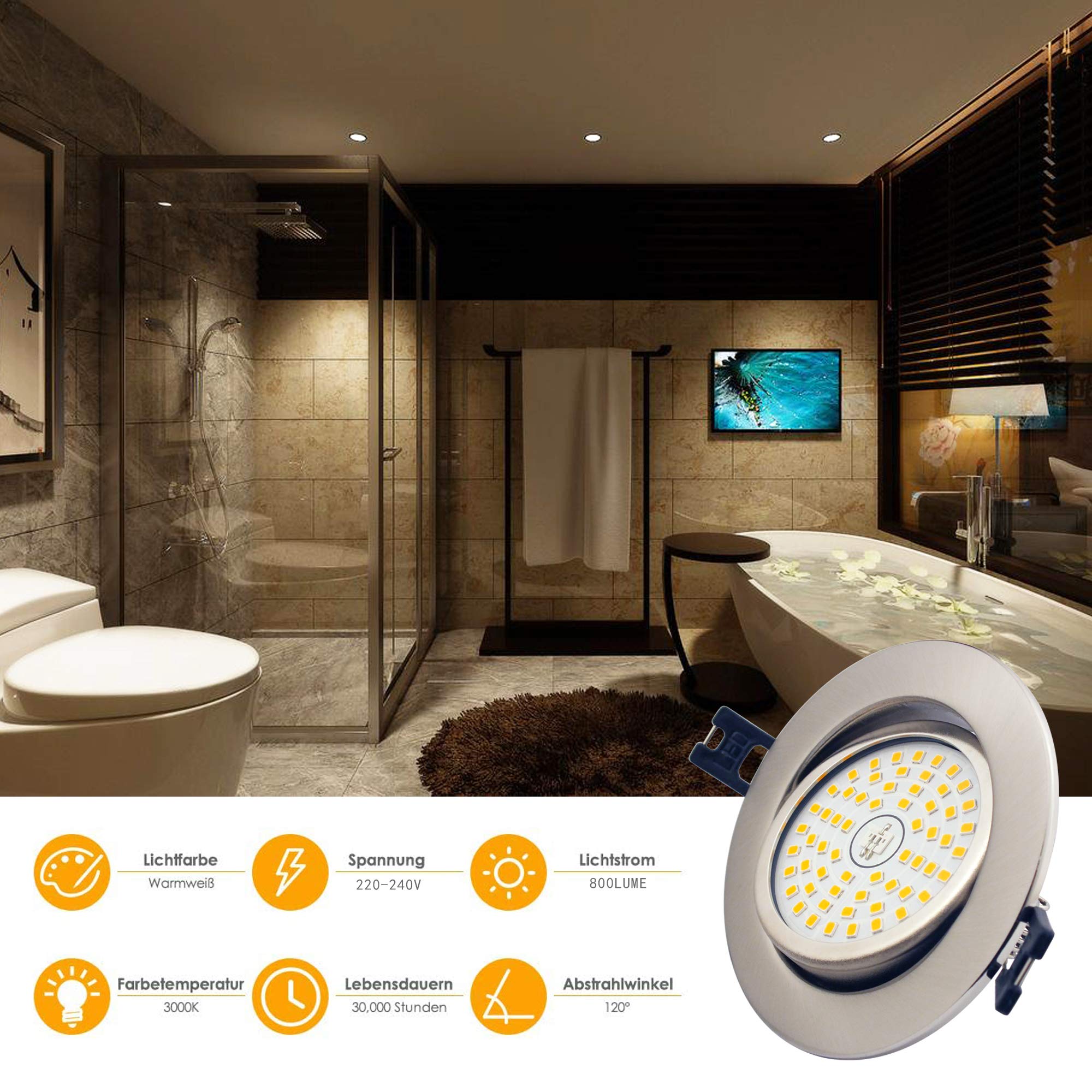 3 x 12W LED Foco empotrable de baño, Blanco Calido 3000K, Ø85-95mm, No Regulable, Downlight Led Techo IP44 230V Focos Led Interior Techo Para Sala De estar