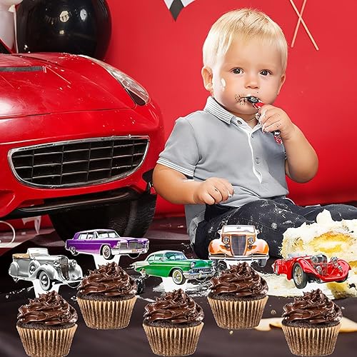 Miniatura 8 de Decoración clásica para cupcakes de cumpleaños, 48 piezas, decoración clásica para tartas de autos de los años 90, decoraciones de cumpleaños de