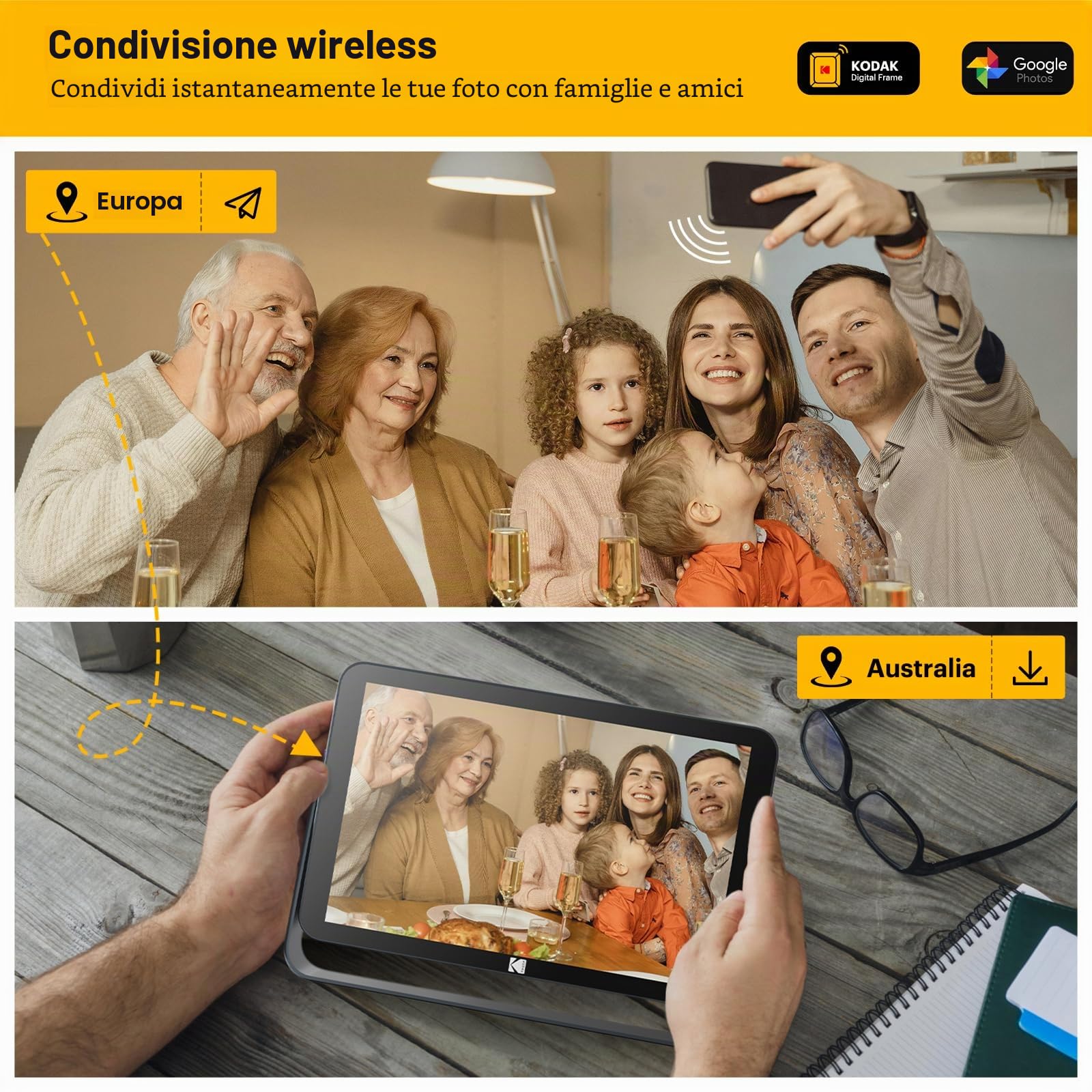 KODAK Cornice digitale Touch elettronica, 10,1 pollici, 1920 x 1200 FHD, con memoria da 32 GB, batteria agli ioni di litio da 4000 mAh