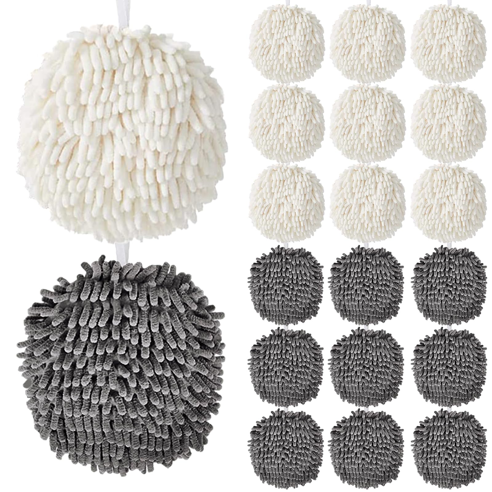 20-Pack Chenille Fuzzy Ball Hand Towels, 7.1 Inch Soft Absorbent Microfiber Towels, Quick-Dry Cleaning Cloths for Kitchen, Home, Bathroom, Hanging