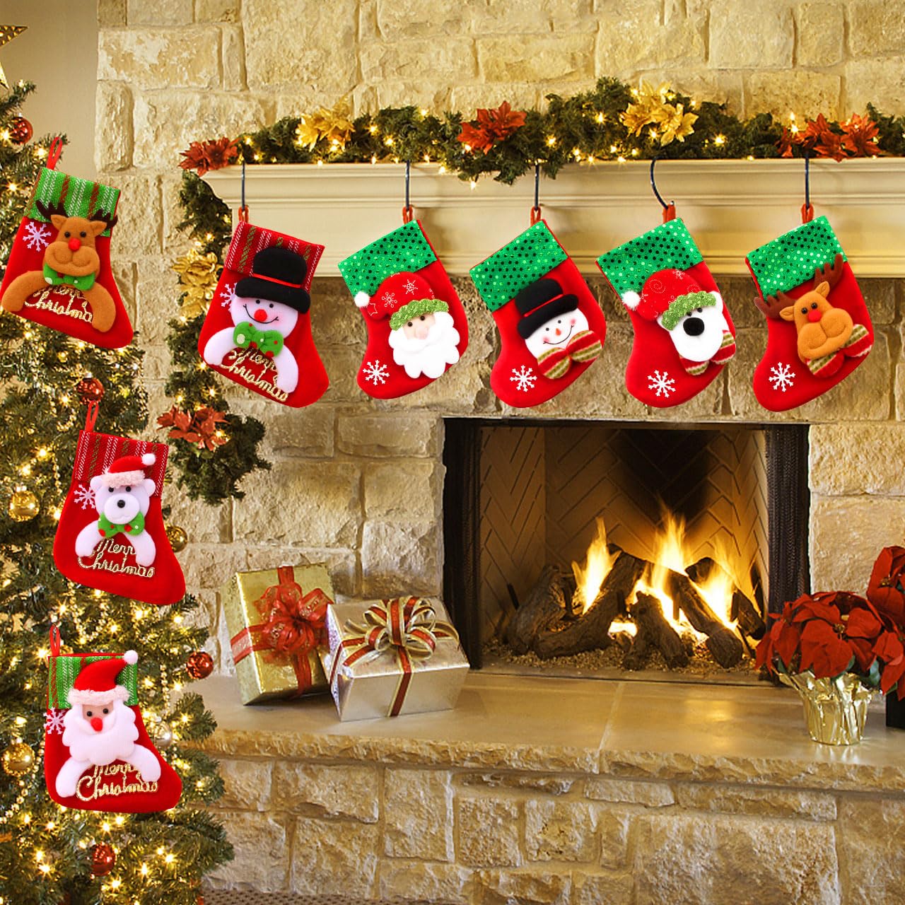 Biluer Chaussettes De Noël, 8PCS Bas De Noël Décoration Chaussettes De