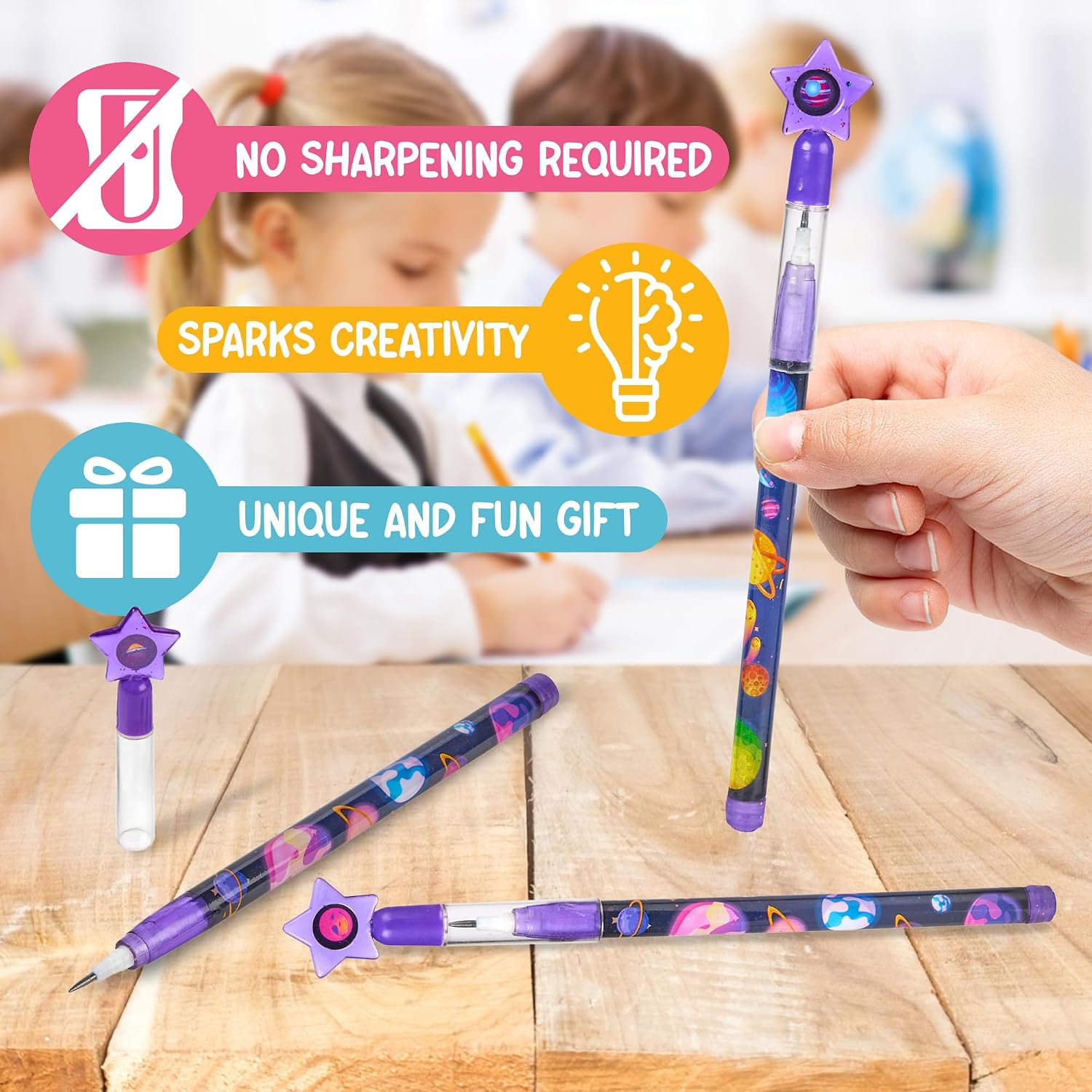 Stackable Space Pop Pencils, Kids Party Favors, Classroom Prizes, 24 Pack image 4