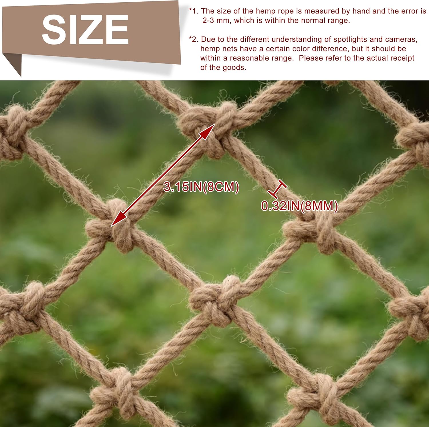 Safety Hemp Rope Net Kids Climbing Safety Tree House Climbing Children Balcony Stairs Fence Railing Garden Playground Protection Heavy Duty Indoor&Outdoor Decor(8mm)