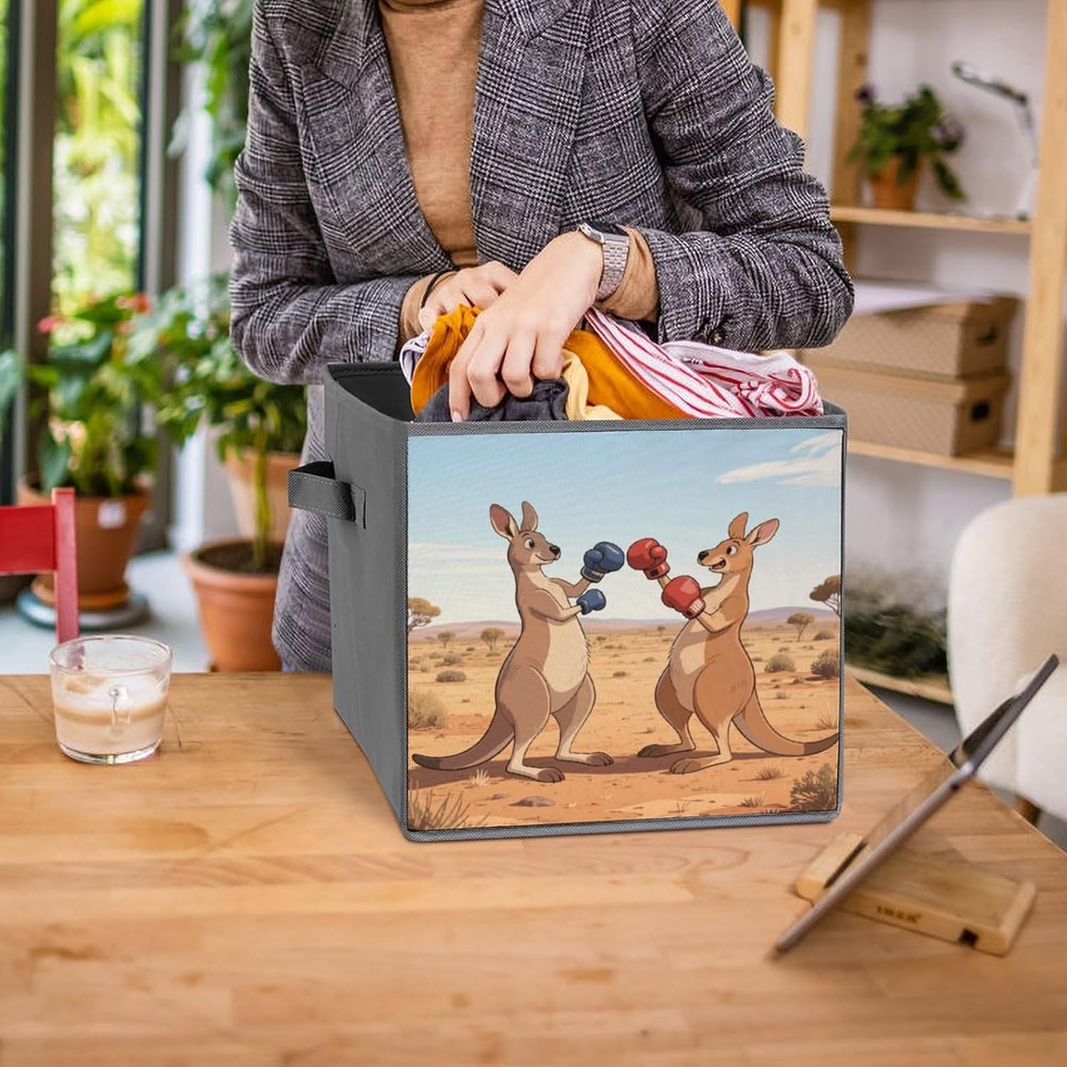 2-piece Oxford Cloth Storage Box Kangaroos That Box Printed Storage Box for Clothes/shoes Multi-purpose Wardrobe And Cabinet Storage