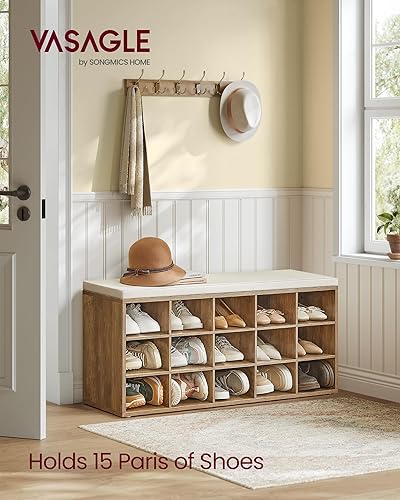 Miniatura 51 de VASAGLE - ULHS15BX Banco para guardar zapatos, con cojín y 15 compartimentos, mueble para almacenar calzado que soporta hasta 440 libras, para el