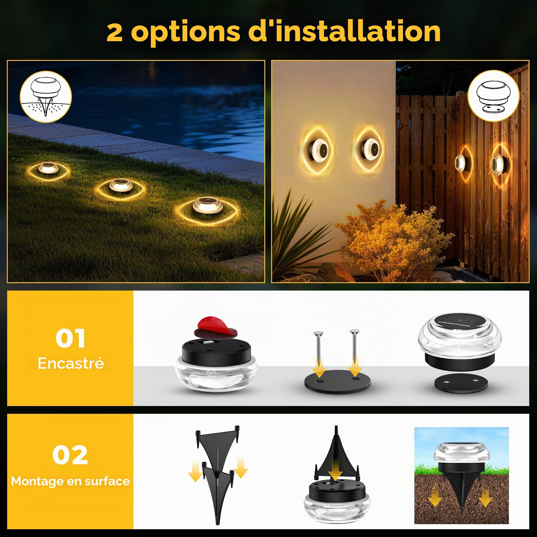 Lot de 12 Lampe Solaire Au Sol, IP65 Waterproof Jardin Eclairage Exterieur Solaire, Lumière Solaire Extérieure Ombre-Lumière, Spot Solaire Extérieur pour Chemins Pelouse Terrasse Piscine,Blanc Chaud