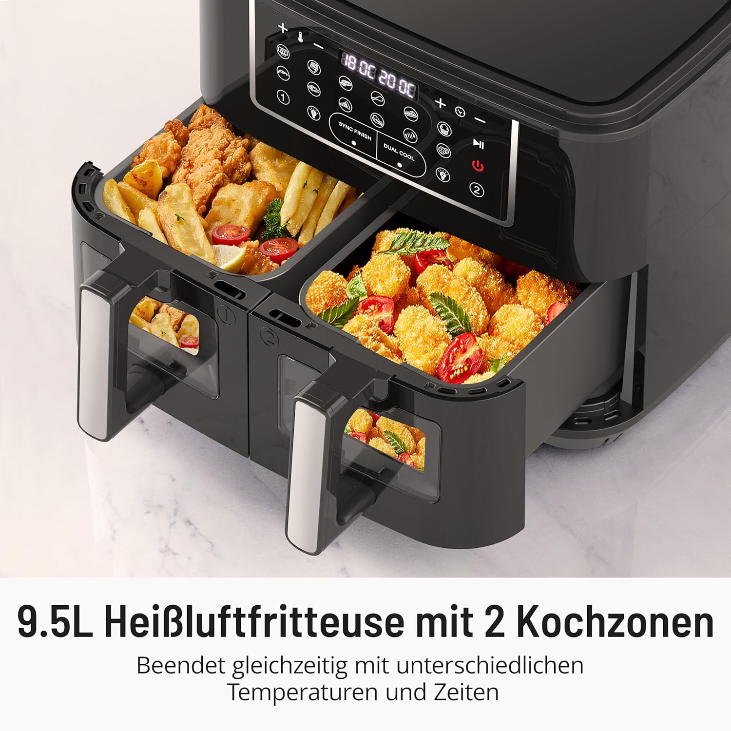 PARIS RHÔNE Friggitrice ad aria calda 9,5 l, XXL a doppia camera con finestra di visualizzazione, friggitrice ad aria calda 12 in 1, friggitrice ad aria calda senza olio, lavabile in lavastoviglie, PARIS RHÔNE Friggitrice ad aria calda 9,5 l, XXL a doppia camera con finestra di visualizzazione, friggitrice ad aria calda 12 in 1, friggitrice ad aria calda senza olio, lavabile in lavastoviglie,