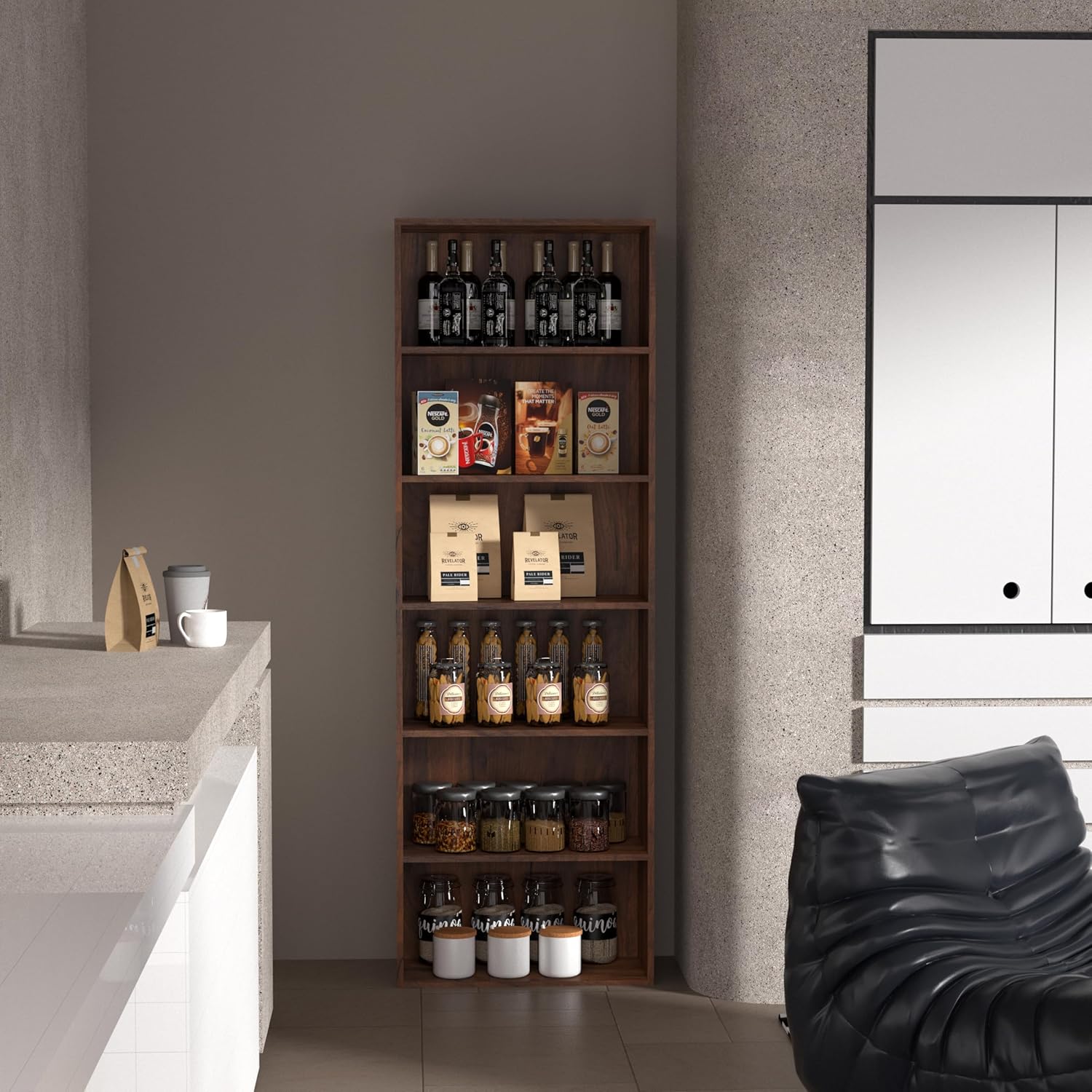 Bookshelf and Bookcase,6-Tier Bookshelf,Large Freestanding Bookshelf for Home Office and Professional Workspace,Living Room,Bedroom and Dining Room (6-Tier, Walnut,Side-Panel Separated) - Image 2