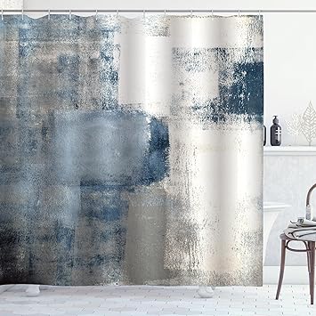 Amazon.com: ZCHOMI Blue and Grey Shower Curtain Abstract Painting ...