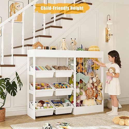 Miniatura 4 de Almacenamiento de animales de peluche, organizador de almacenamiento de juguetes para sala de juegos, estantería para niños con 6 contenedores