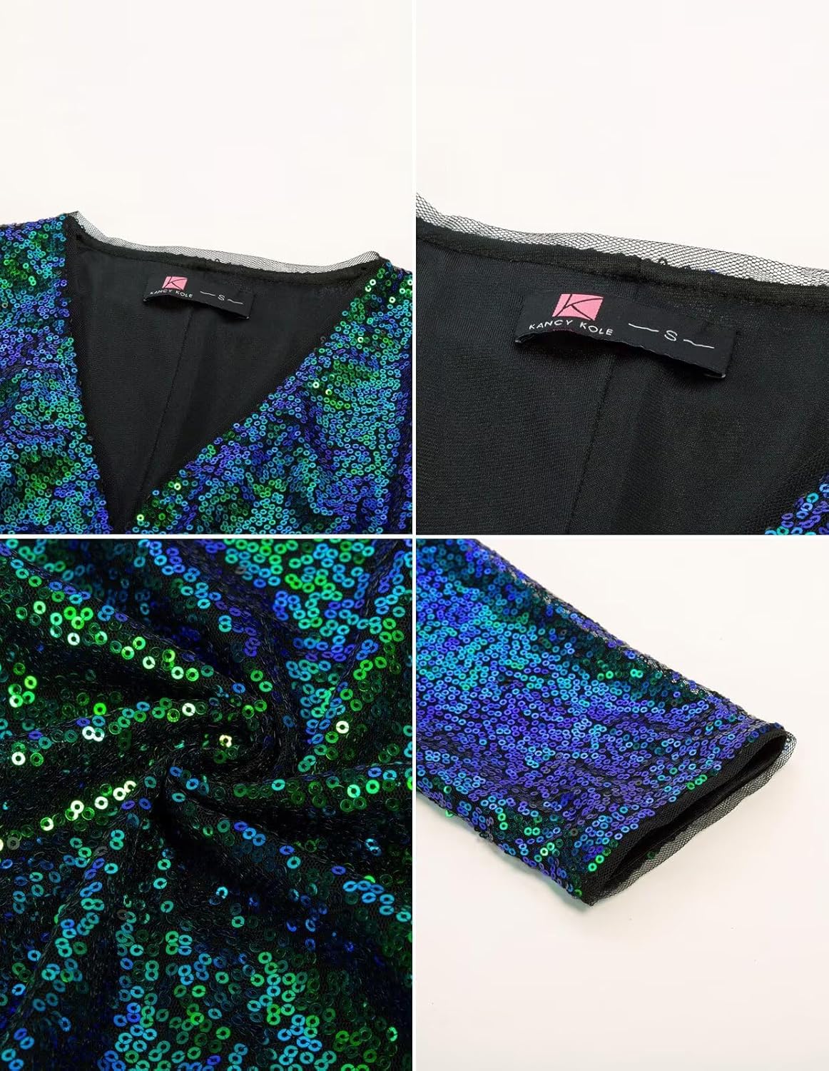 KANCY KOLE Women's Long Sequin Jacket, Sparkly Open Front Evening Blazer, Glitter Formal Clothes Cocktail Wedding Party - Image 5