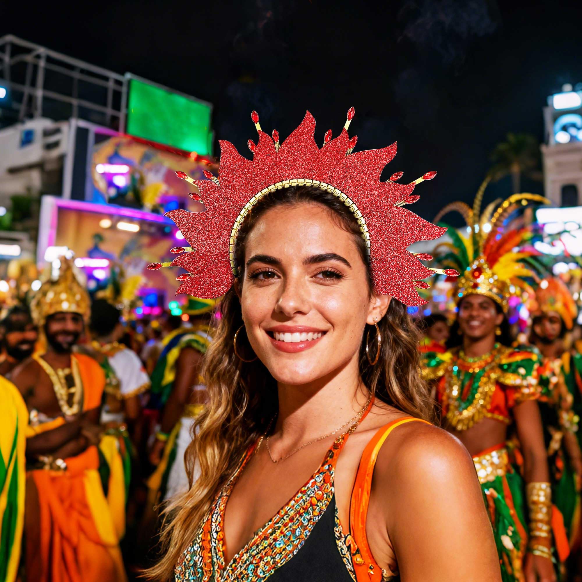 BACH AND BOUJEE Fire Flame Headpiece Sun Halo Crown Headband Carnival Accessories Headdress Mardi Gras Rave Festival for Women Costume Supplies - Image 8