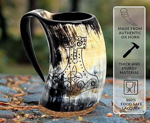 Miniatura 5 de Taza de café Viking Horn de 12 onzas con cuchara de madera y cuchara de madera, juego de 3 tazas de cuerno de buey para beber de forma segura té