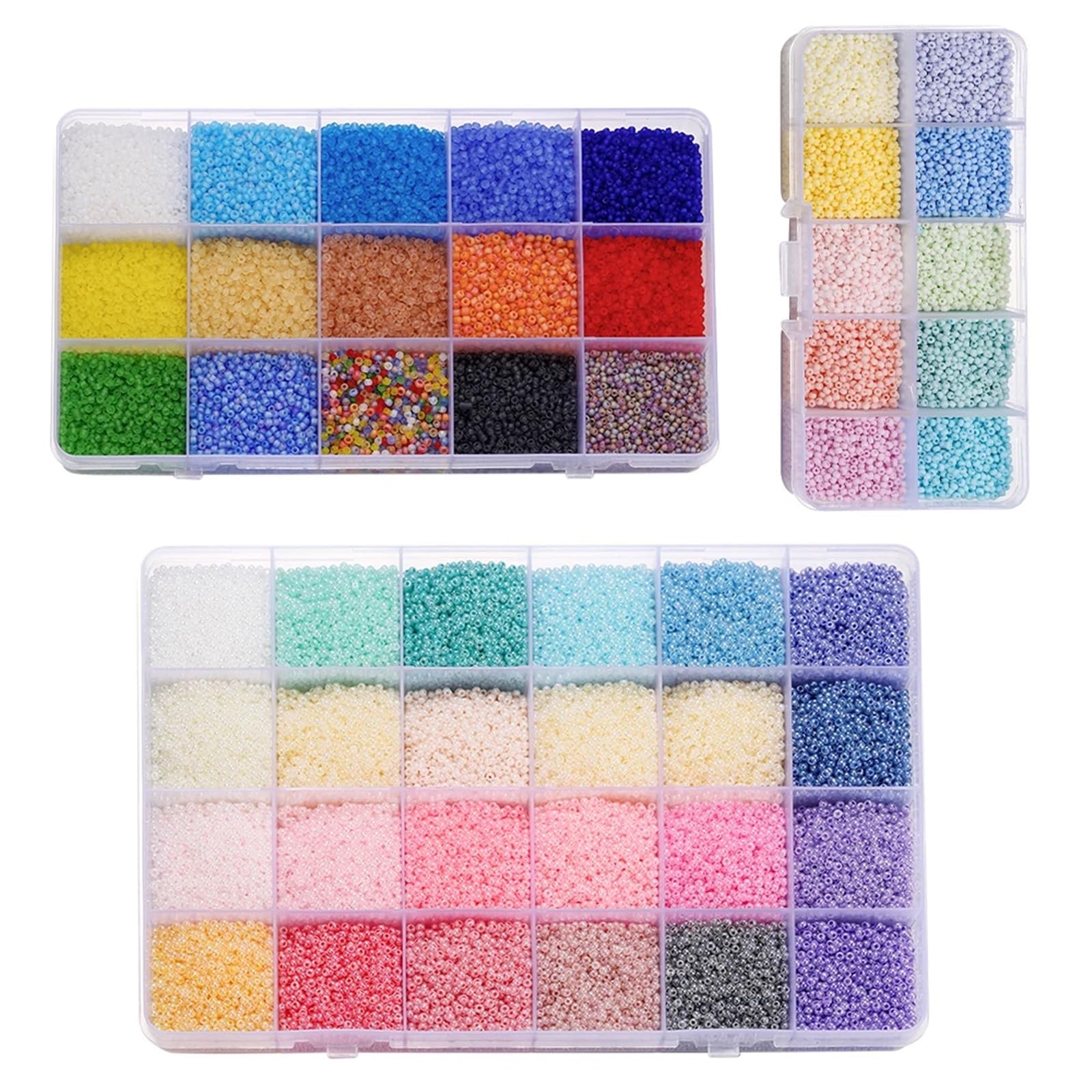 Perlen-Sets zur Schmuckherstellung in 10–24 Farben, 2/3 mm, bunte Glasperlen for Mädchen, Armbänder, Halsketten, DIY-Set Perlen für Armbänder(24grids-2mm 01)