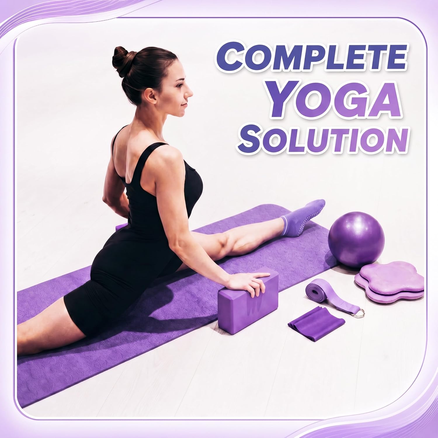 Thenshop 12 Pcs Home Pilates Kit for Women Workouts, Purple Yoga Equipment Set with Yoga Mats Socks Balls Blocks Resistance Bands Strap Knee Pads and Fitness Storage Bag Accessories for Starter