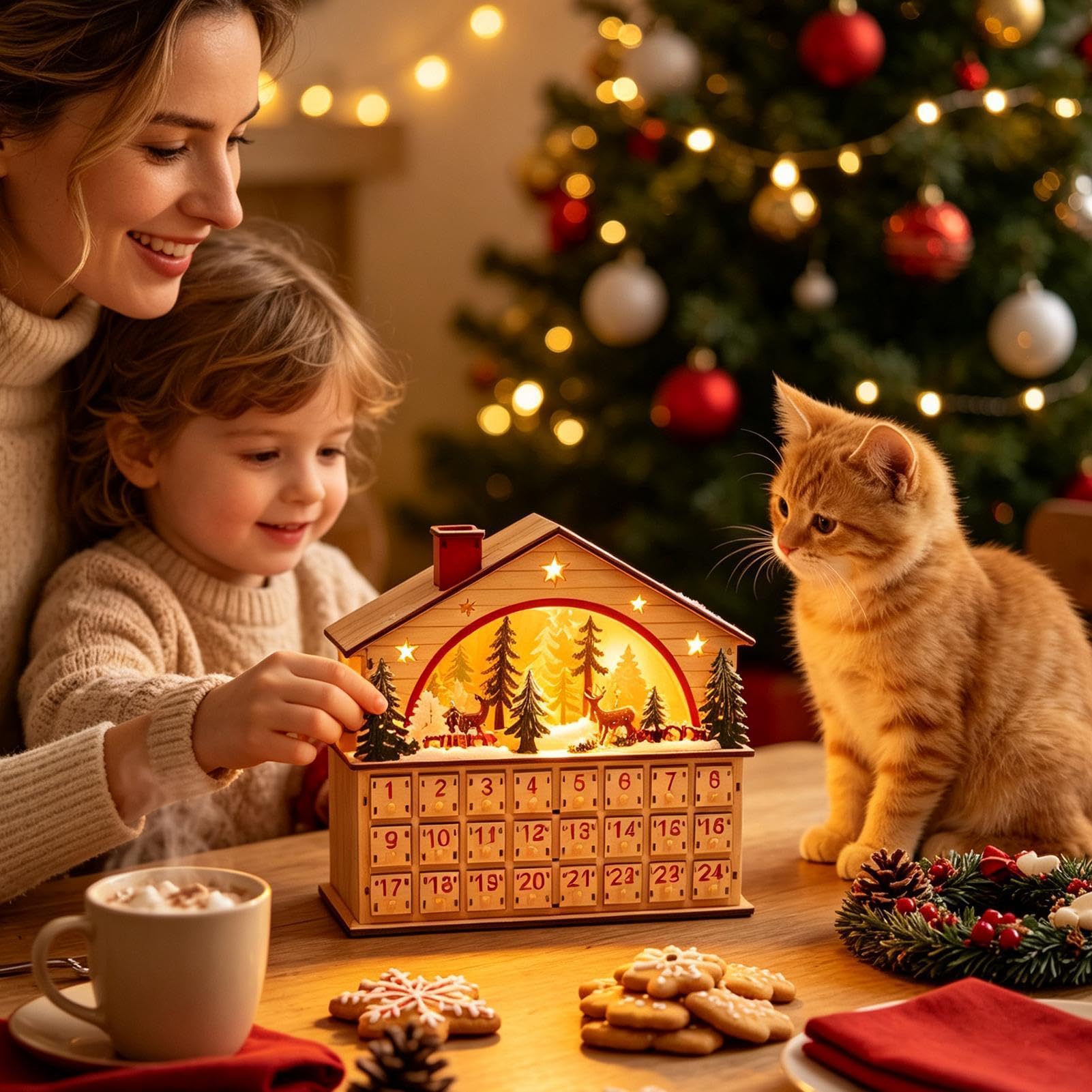 Calendario Navideño De Cuenta Atrás 24 Días Gabinete de Escritorio Forma | Calendario de Cuenta Regresiva de Navidad con Cajones Para Escritorio, Estantería, Salón Y