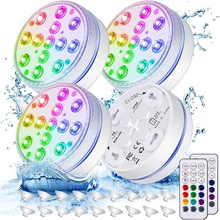 Submersible LED Lights - Pool Lights for Above Ground Pools, 16 Colors Waterproof Underwater Pond Light with RF Remote and Magnet Suction Cups, Halloween Decor Lights for Hot Tub Fountain Vase