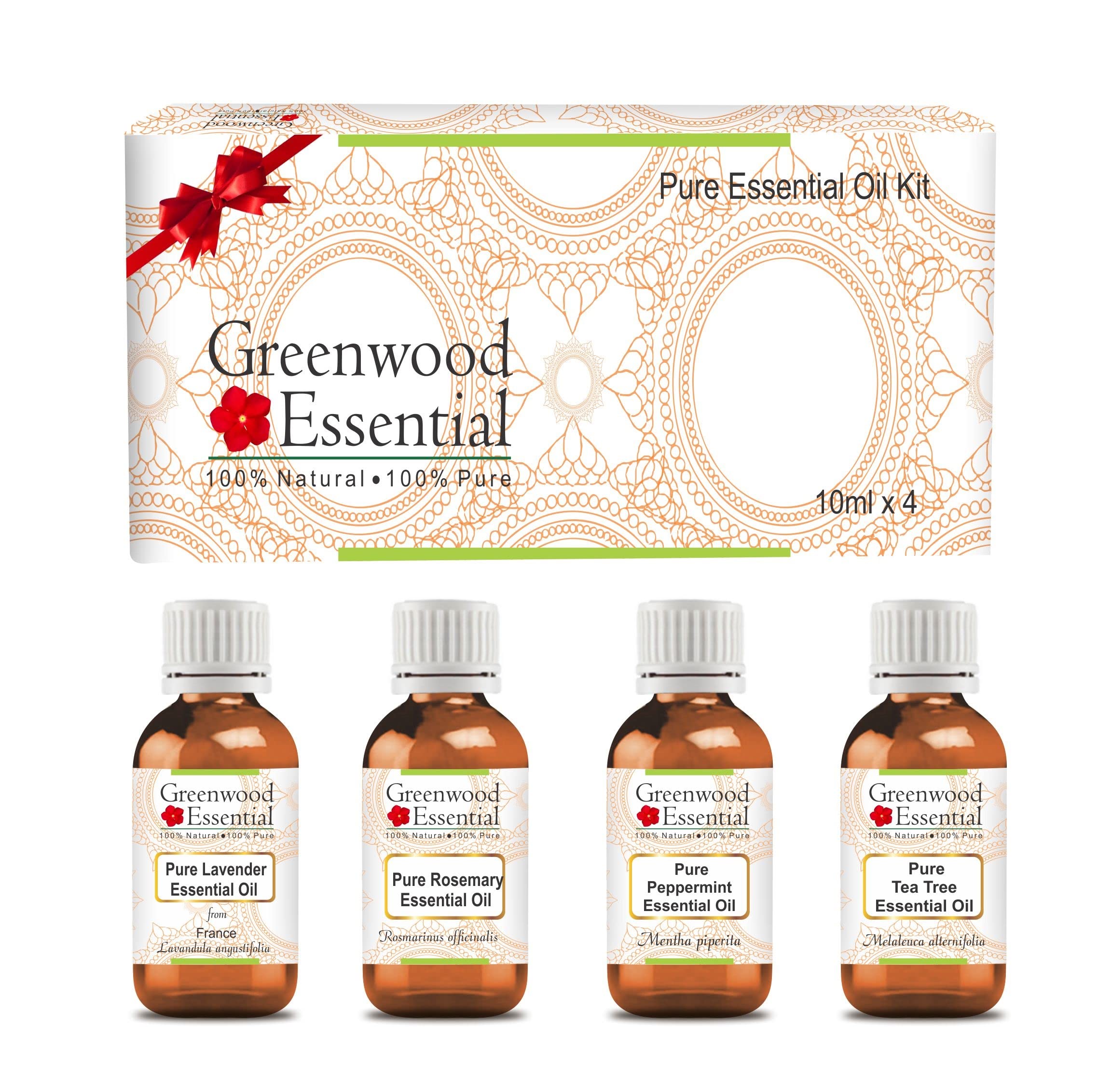 Amazon.com: Greenwood Essential Essential Oil Kit 100% Natural Therapeutic  Grade 10ml (0.33 oz) Each - Pack of 4 : Health u0026 Household