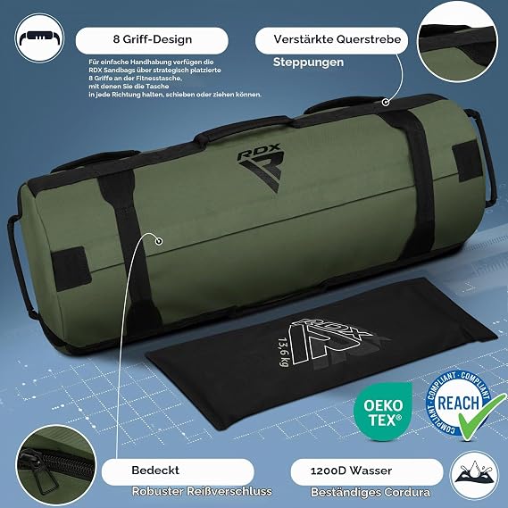 RDX Weight Bag for Fitness Strength Training Unfilled Power Bag with 8 Handles Core Sandbag Weighted 2-90 kg Sandbag Ideal for Many Functional Training Running Backing Strongman Lifting Workout