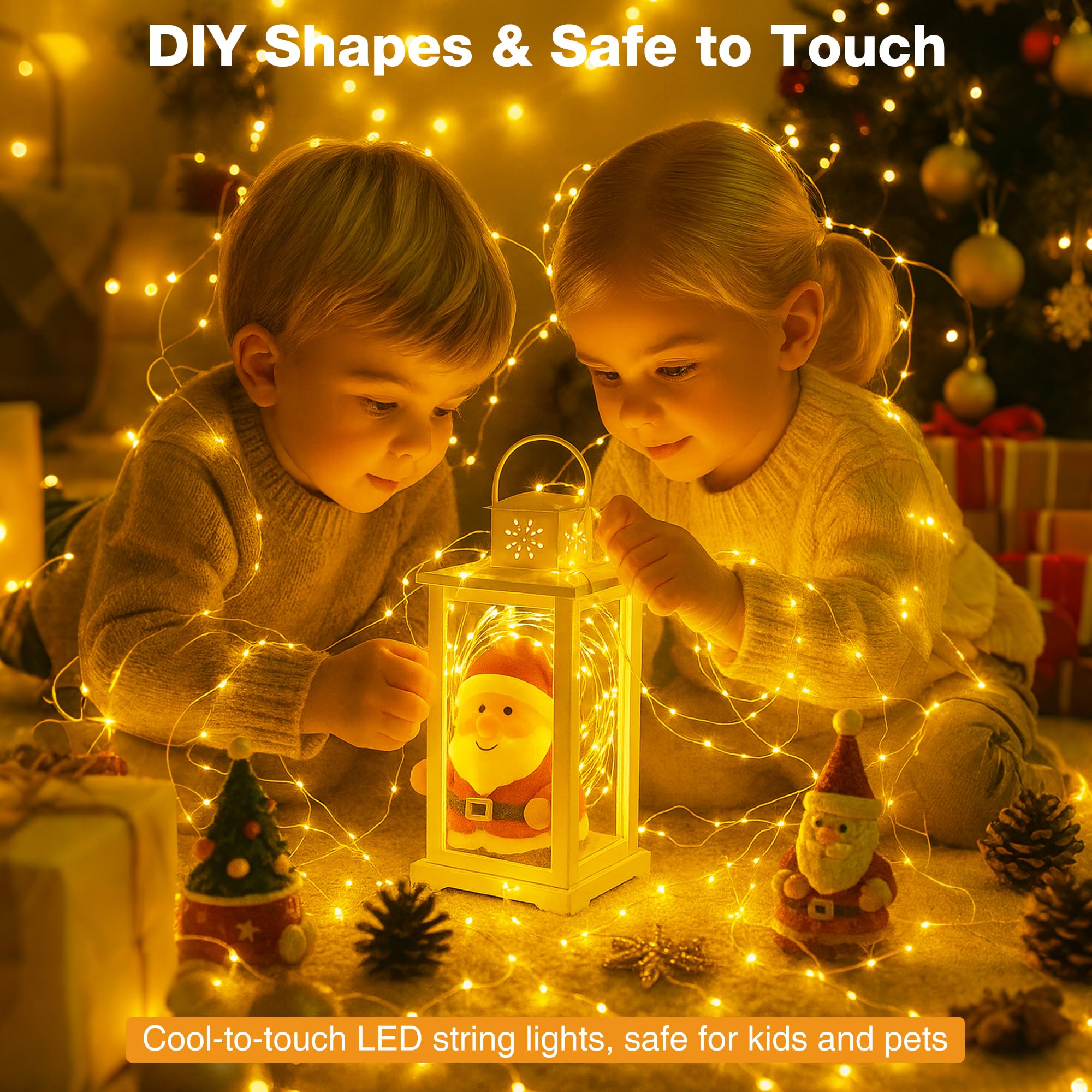 Lichterkette mit 50 LEDs, batteriebetrieben, mit Timer, 8 Modi, USB-Mini-Funkel-Licht, kleine Lichterkette für Kranz, Vase, Schlafzimmer, DIY, Hochzeit, Party, Dekoration, Warmweiß, 8 Stück