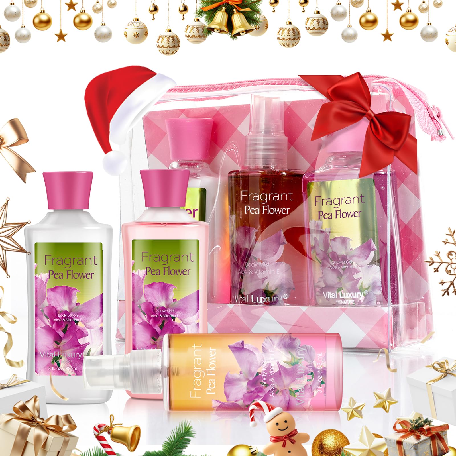 Bath & Body Care Travel Set Pea Flower Scent Home Spa Set with Body Lotion, Shower Gel and Fragrance Mist