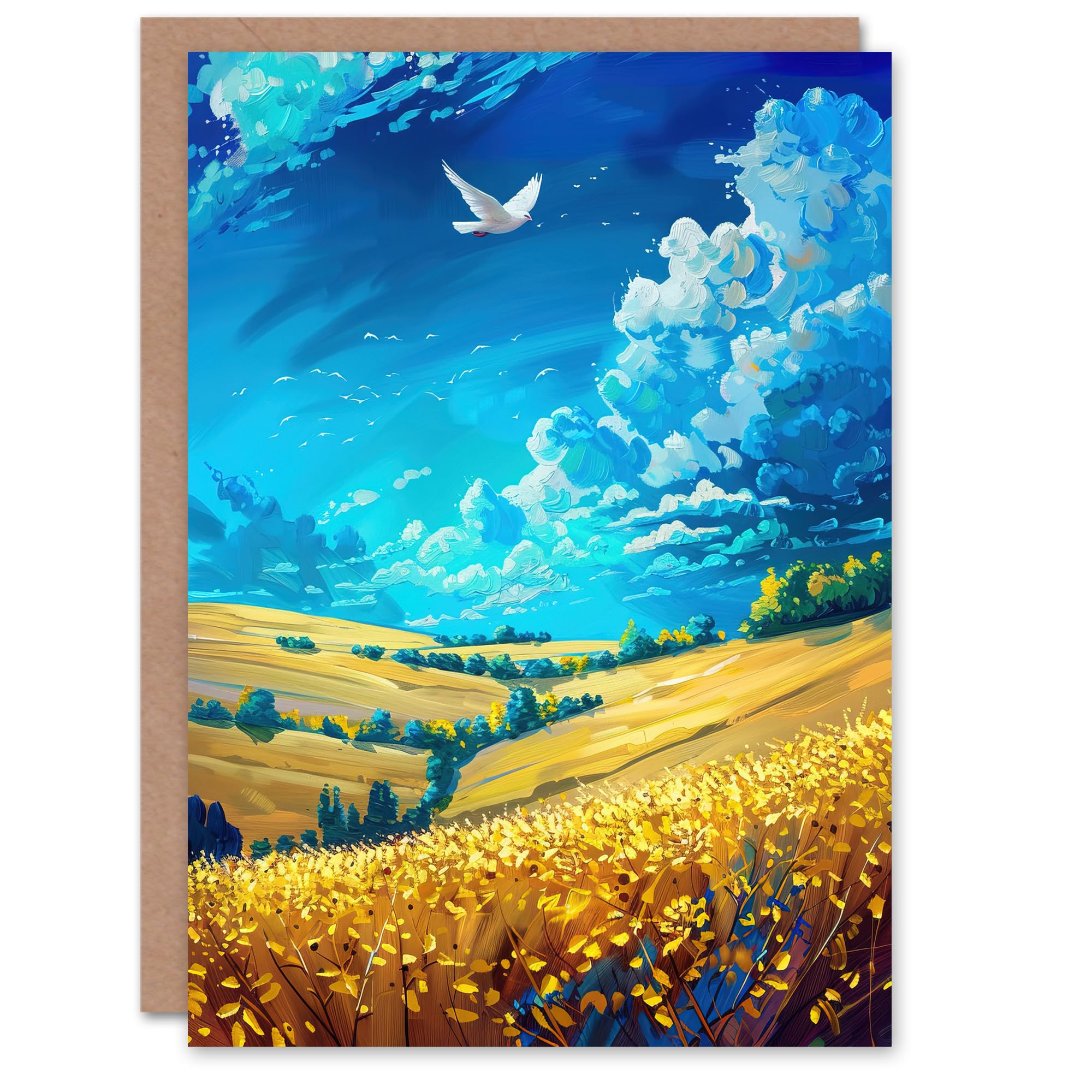 Artery8 Greeting Card - Golden Yellow Wheat Fields Landscape - Blue