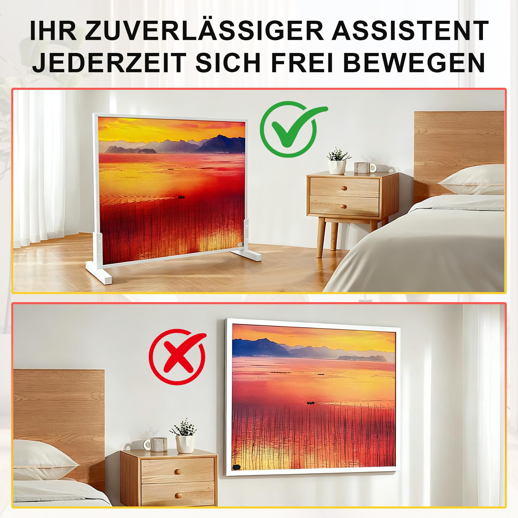 Freistehende Standfüße für Infrarotheizung Eisen Standfuß geeignet Heizplatten Flachstrahler Elektroheizung Nutzung beweglich Machen Weiß Zubehör (2er Pack)