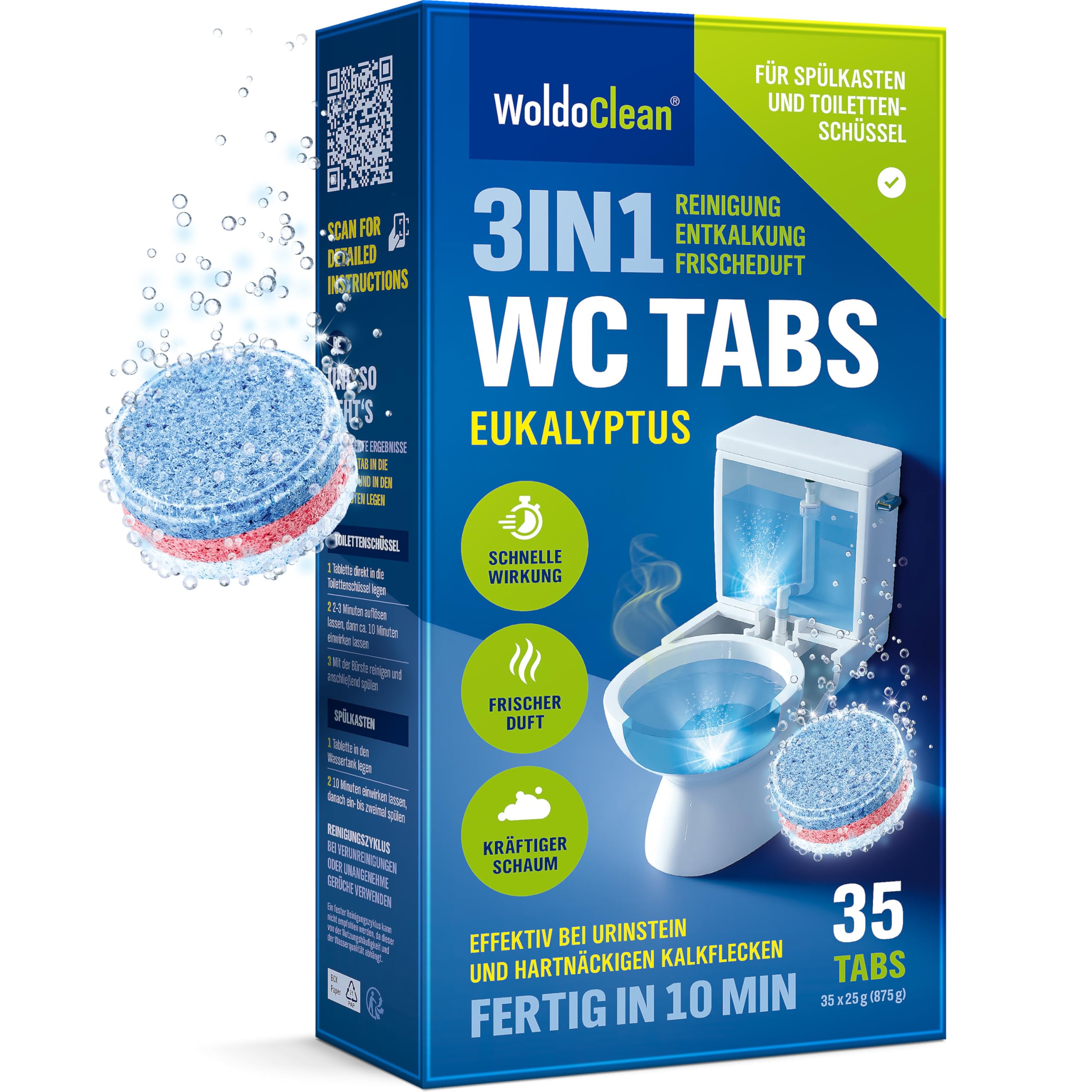 Kleen Fresh Tro WC-Tabs 16 Stück – 3-Phasen-Reinigungstabletten Für WC & Urinale, Antibakteriell