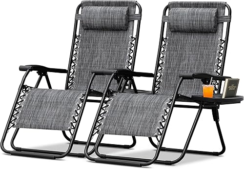 Devoko Juego de 2 sillas reclinables ajustables plegables para patio con gravedad cero para el jardín con almohada