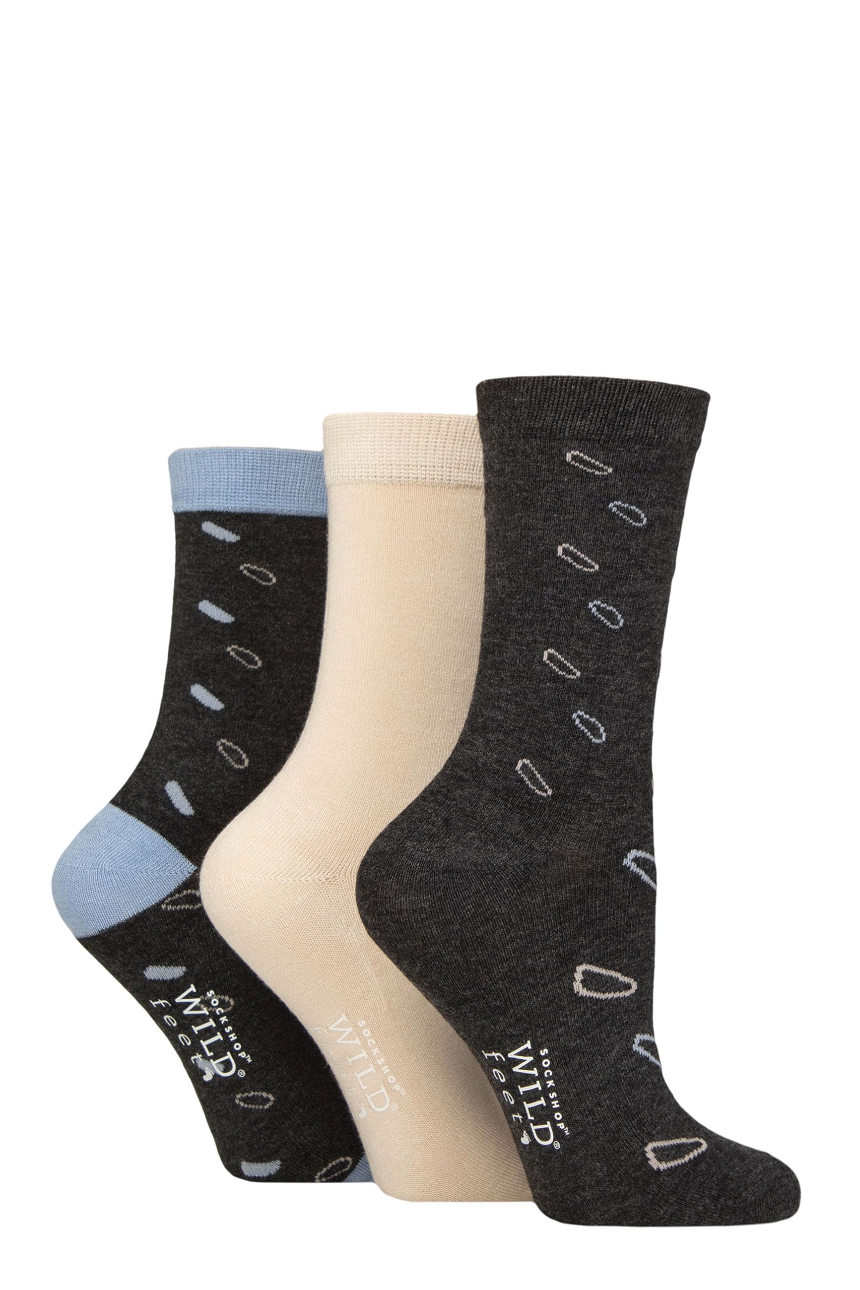 Sockshop Women's Oval Charcoal Wildfeet Bamboo Socks -Patterned Fun And Colourful Soft Breathable Socks Multipack Of 3 Pairs (Uk, Numeric, 4, 8, Regular, Regular, )