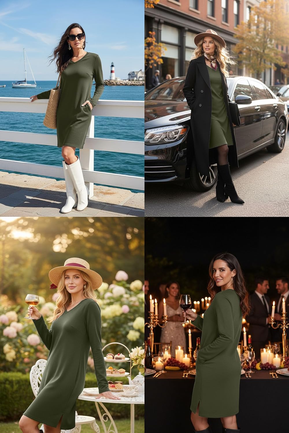 levaca Dresses for Women 2026 Spring Fall Fashion Casual Long Sleeve V Neck Tshirt Dress Side Split Outfits with Pockets - Image 2