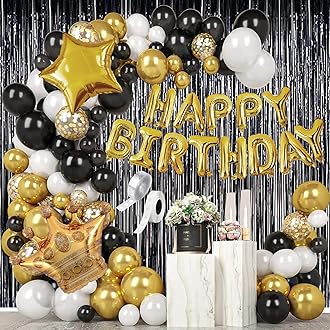 Party Propz Multicolor Happy Birthday Decoration Kit- 56Pcs Golden Happy Birthday Foil Balloon, Happy Birthday Banner (cardstock), Foil Curtain for Decoration, Star Foil Balloon