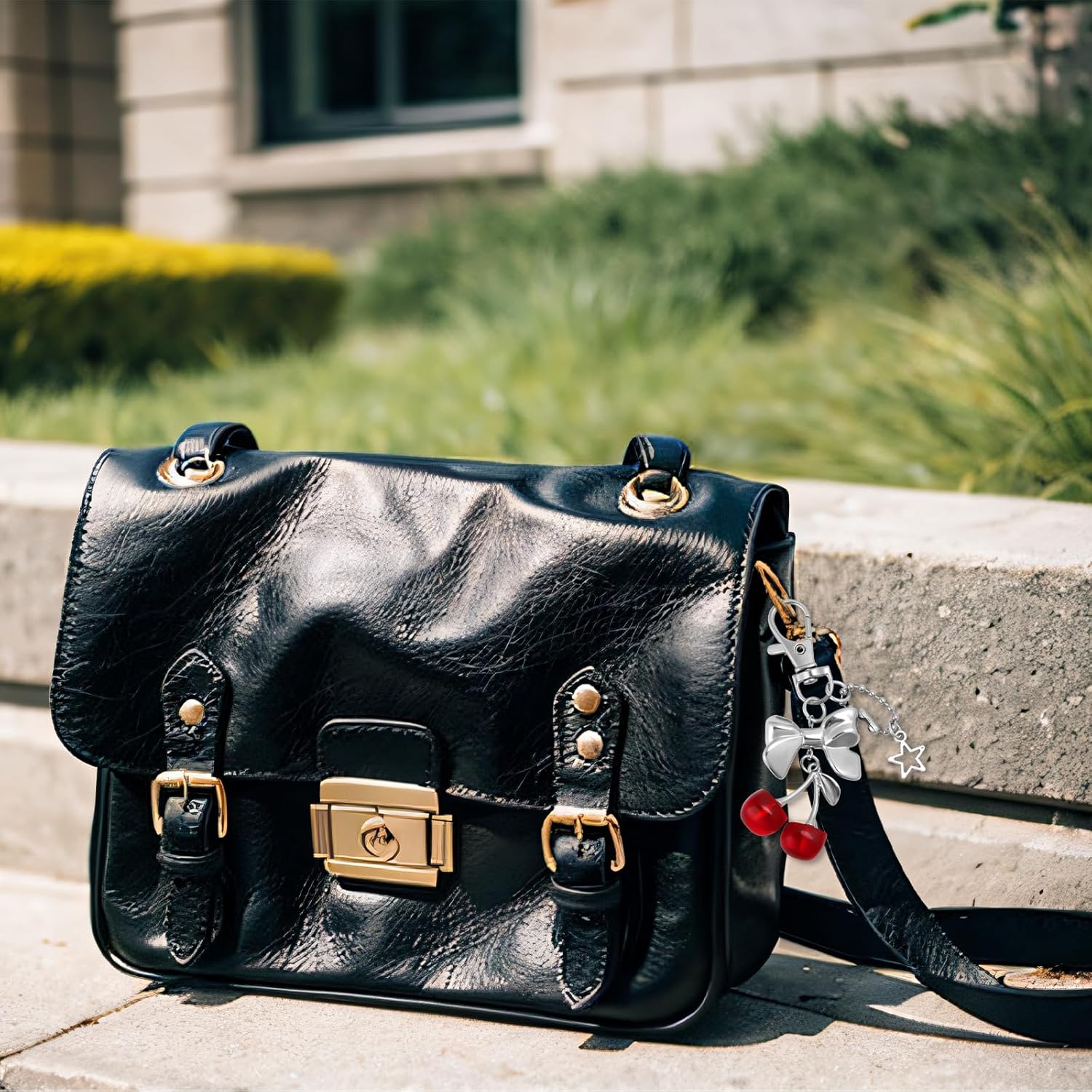 Cherry Keychain, Glitter Cherry Charm with Bow Bag Key Chain Small Shiny Aesthetics Bag Keyring for Car Keys Ring Purse Handbags Cute Girls Women Gift DIY Crafts Accessories (Red&Silver) - Image 7