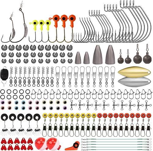 GOTOUR Fishing Lures Accessories Kit with Tackle Box, Bass Fishing Hooks Minnow Crankbait Frog Popper Lure Worm Fishing Spoon Spinner Bait, Jig Head