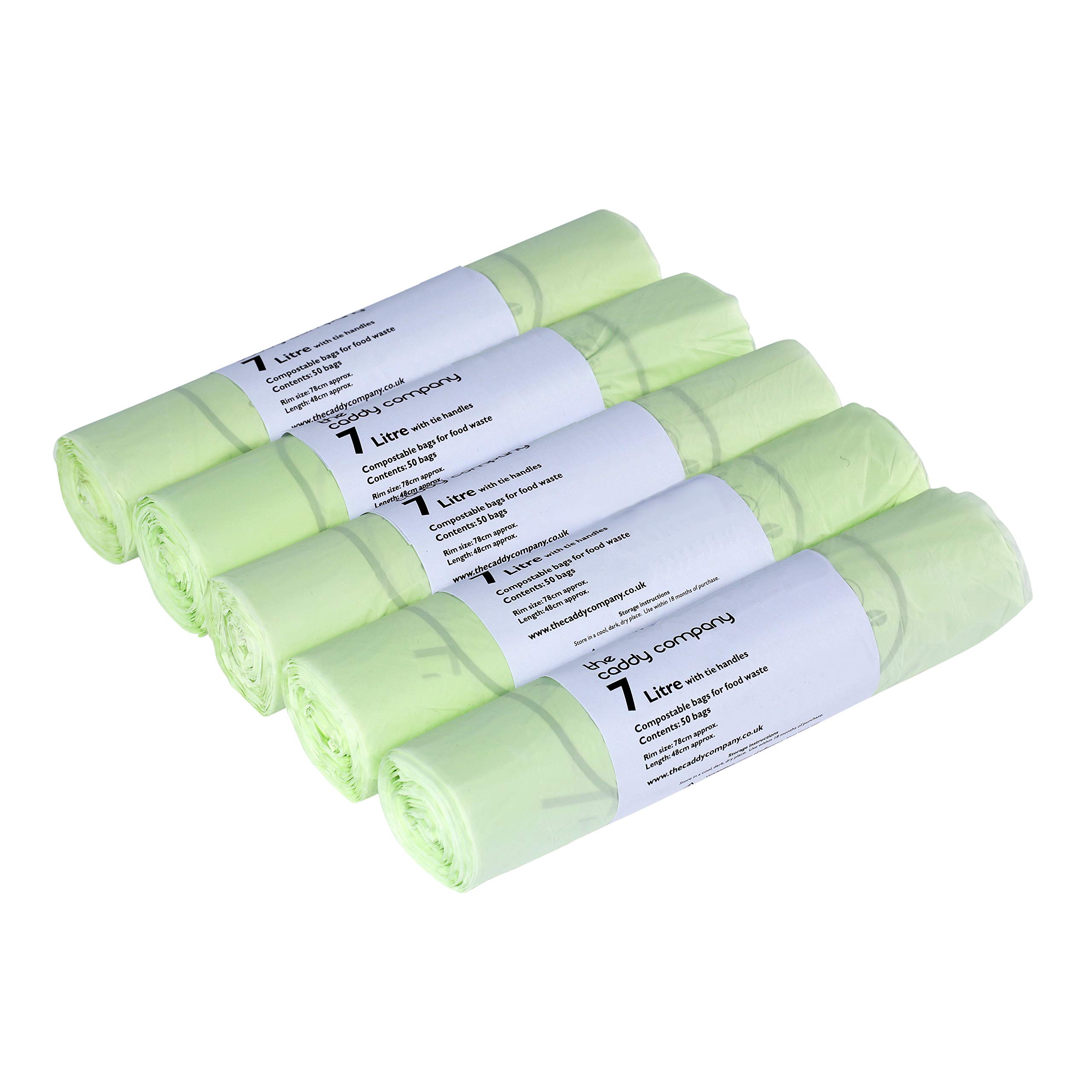 Caddy Company 7 Litre Tie Handle Compostable Food Waste Bin Bags - Green / 5