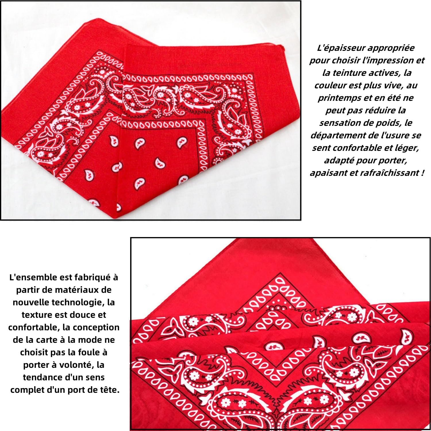 LATRAT Bandana unisex dla mężczyzn i kobiet, maska na twarz, opaska na głowę z kwadratowym szalikiem, opaska na głowę, 12 sztuk (czerwona), Czerwona, M