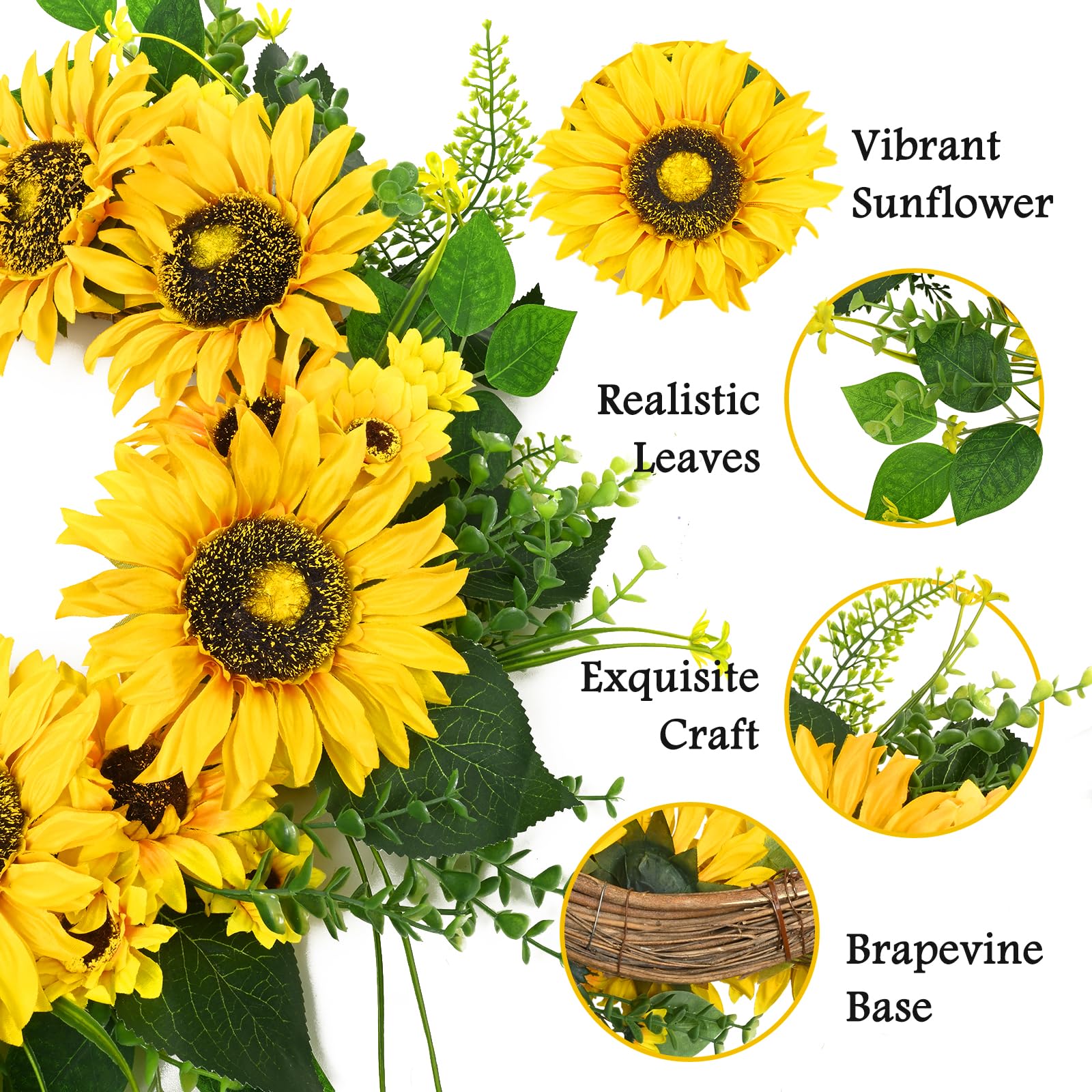 Waipfaru Sunflower Wreaths for Front Door, 20